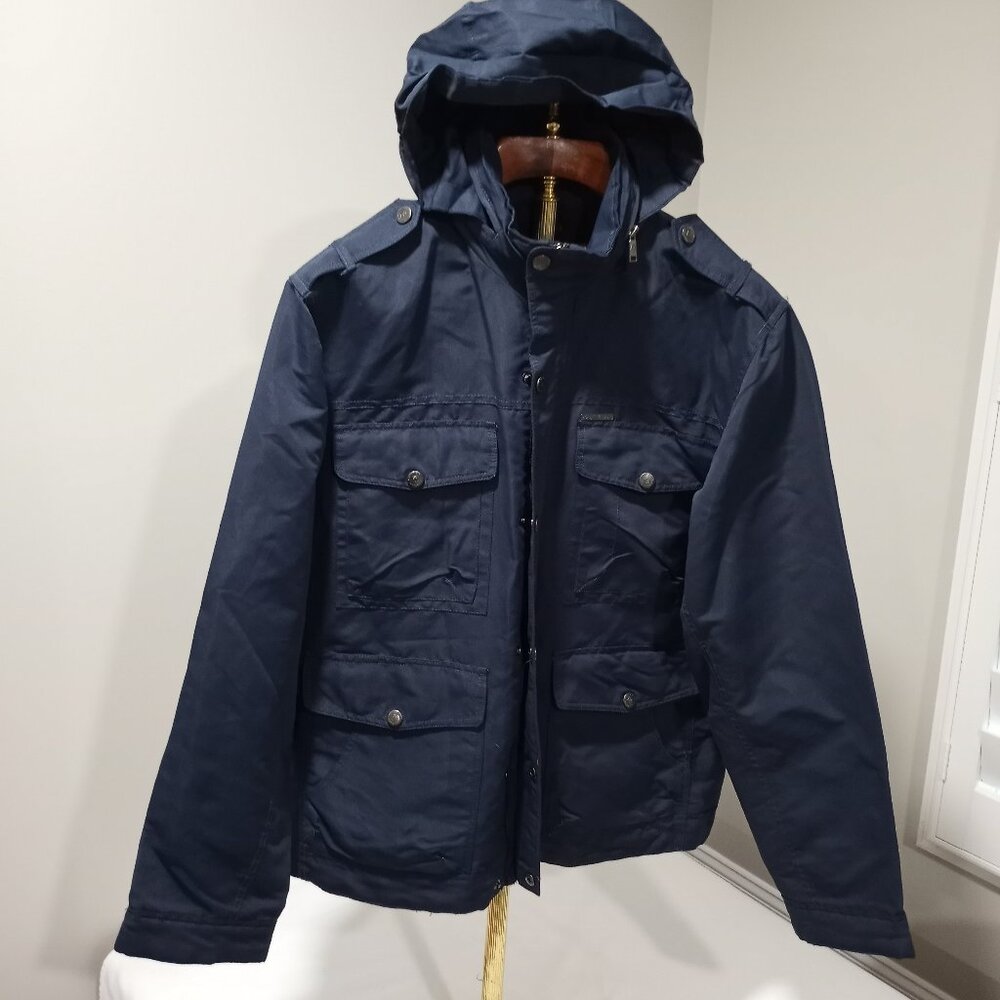 JOE WHISTLER NAVY BLUE MENS HOODED WATERPROOF JACKET SIXE XL